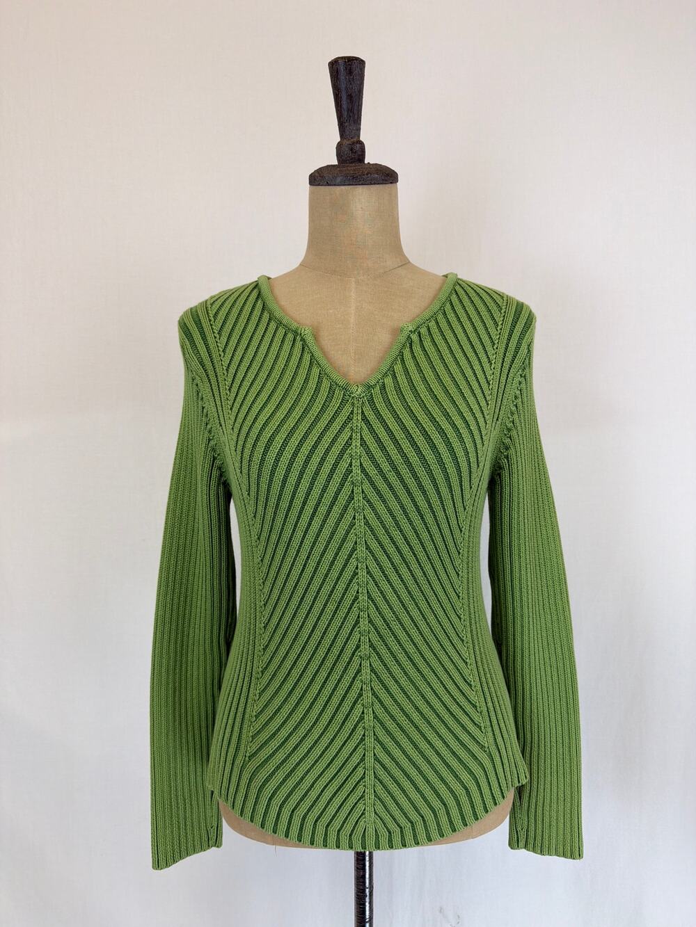 Vintage 80's 90's  Territory Ahead Green Fitted Rib Knit Sweater Medium #604